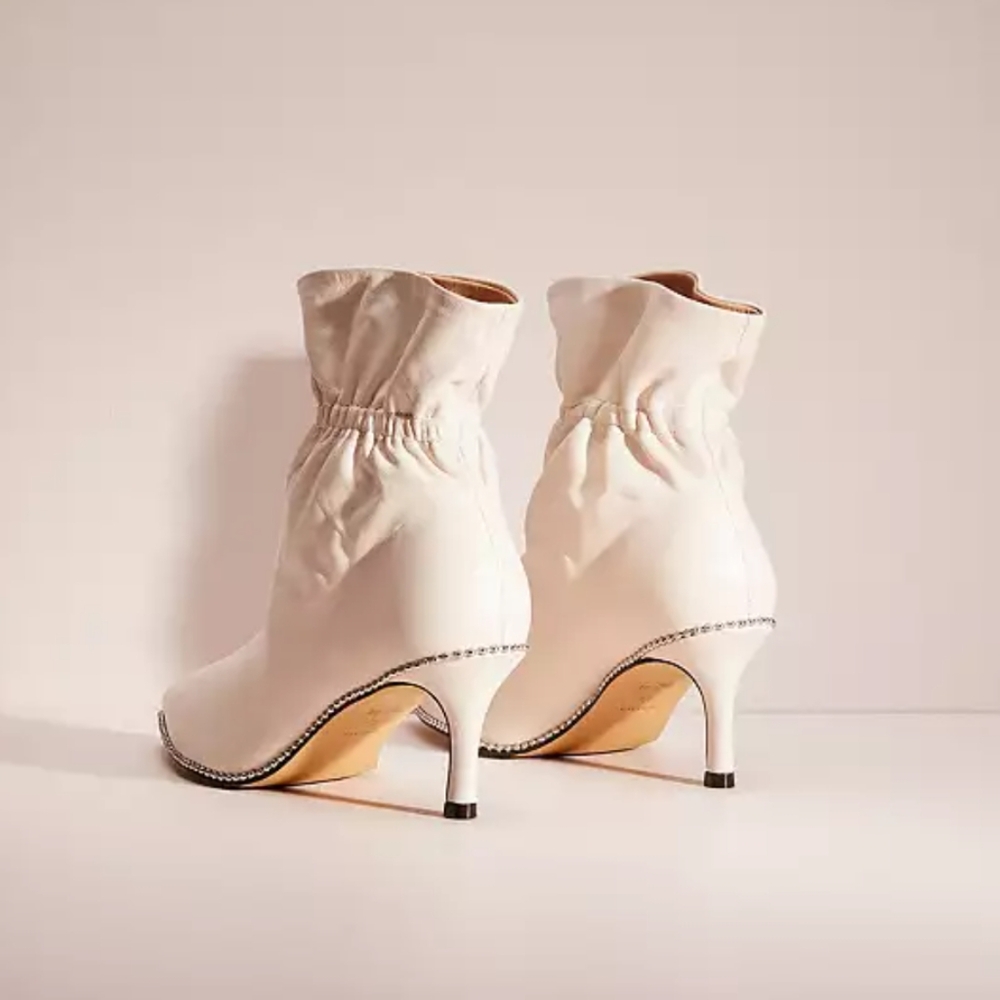 Coach Women's Wynie Off White Leather Drawstring Studded Ankle Boots - Picture 2 of 15